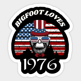 Bigfoot loves America and People born in 1976 Sticker